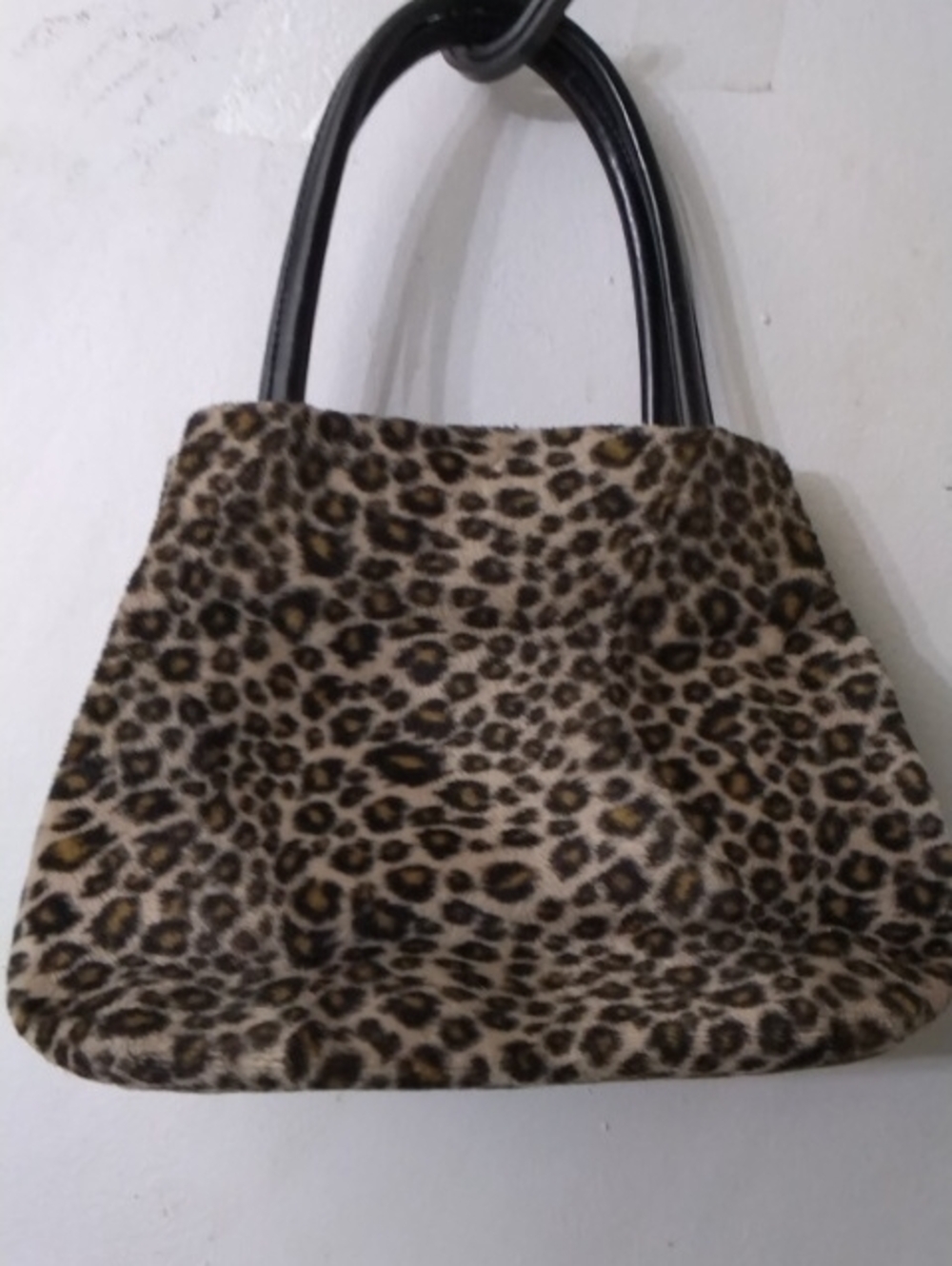 Amanda Smith Leopard Print Faux Fur Tote Bag with Black Handles